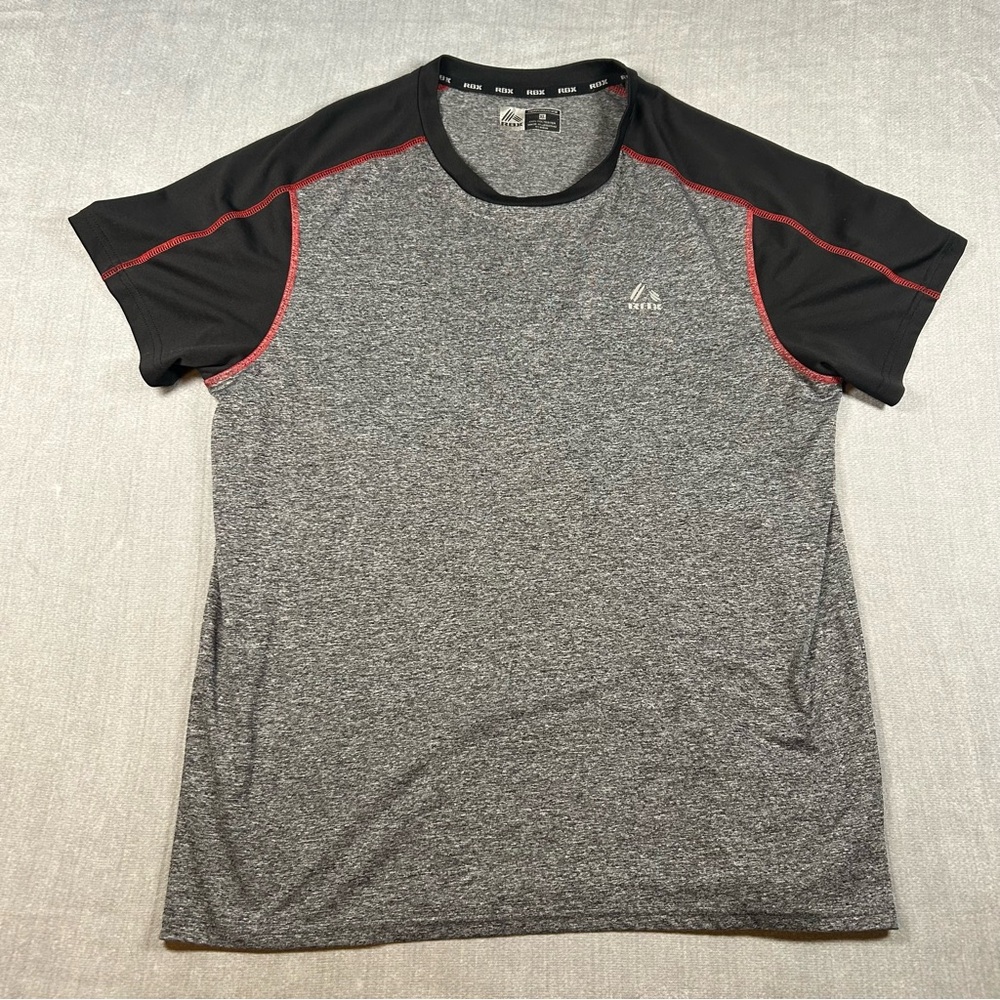 RBX Active Mens XL Gray Heather Performance T-Shirt Black Raglan Sleeve CRM224